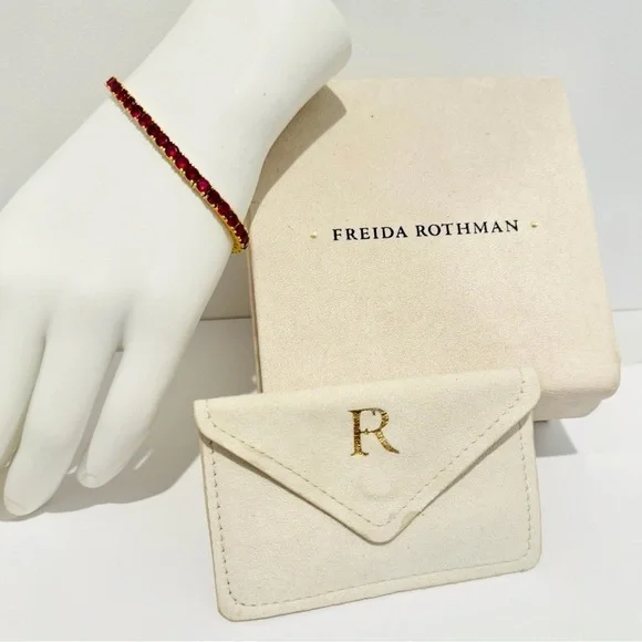 Freida Rothman Midnight Tri-Tone Twilight 14K Gold Tennis Bracelet Ruby Red - Picture 9 of 14